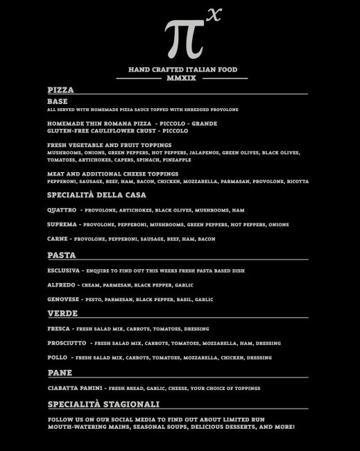 Menu Pie Express Pizza